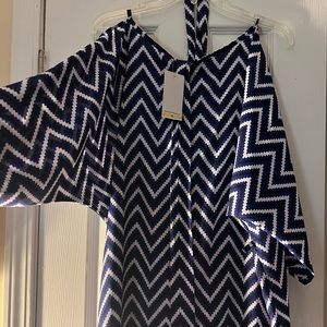 Blue and white off the shoulder blouse